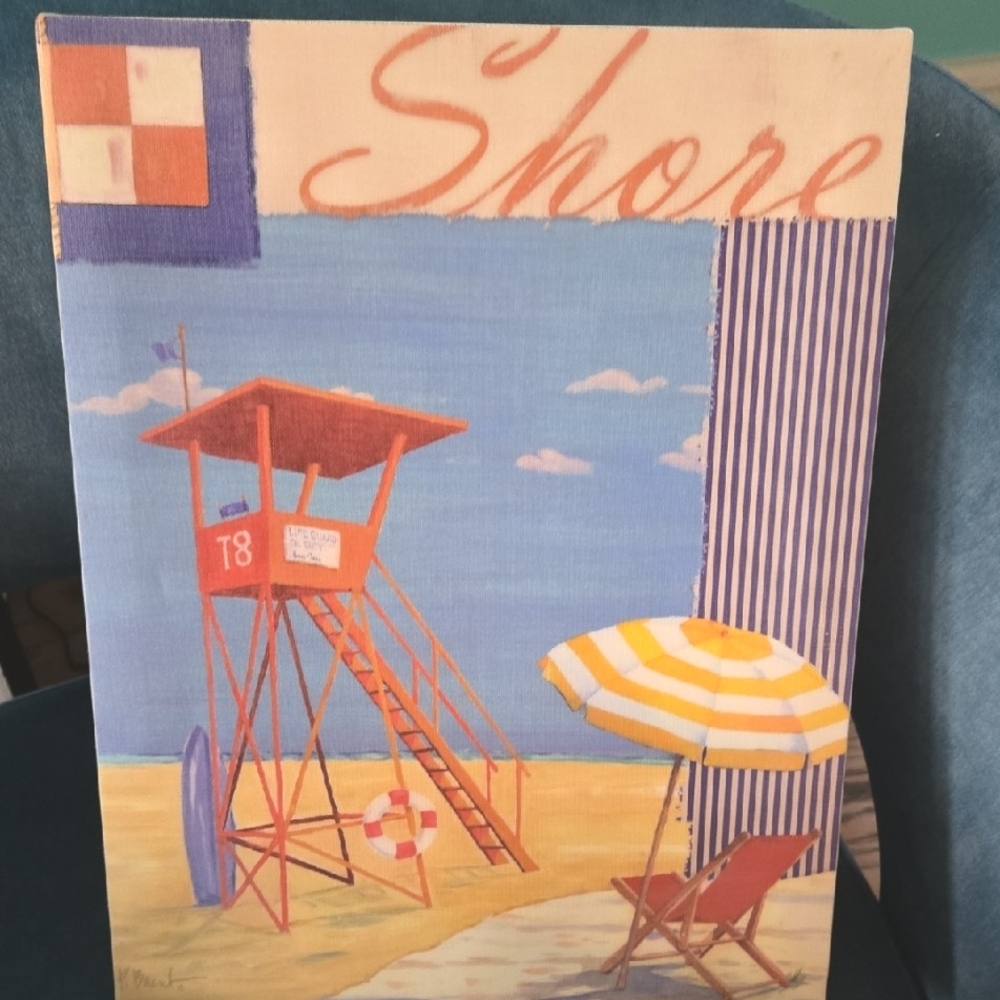 Shore Beach Theme Wall Art Lifeguard Surf Board Chair Umbrella Summer Sea Sand